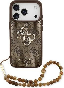 Guess PU 4G Metal Logo Strap Zadný Kryt pre iPhone 17 Pro Brown