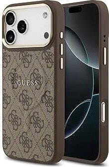 Guess PU Leather 4G Gold Frame MagSafe Zadný Kryt pre iPhone 17 Pro Max Brown