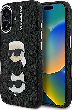 Karl Lagerfeld Grained PU K&CH Heads Zadný Kryt pre iPhone 16 Black