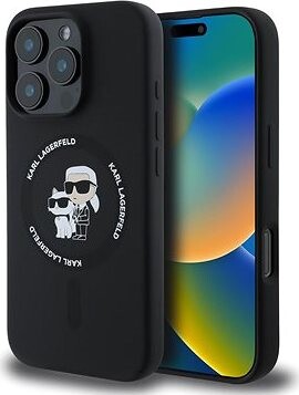 Karl Lagerfeld Liquid Silicone Karl and Choupette MagSafe Zadný Kryt pre iPhone 16 Pro Black