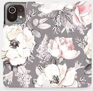 Flipové puzdro na mobil Xiaomi Mi 11 Lite LTE/5G – MX06S Kvety na sivom pozadí