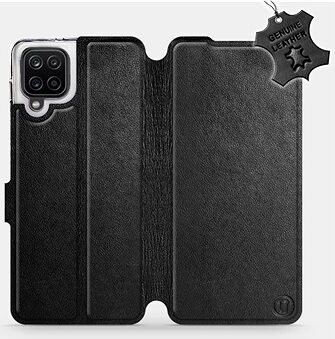 Flip puzdro na mobil Samsung Galaxy A12 – Čierne – kožené – Black Leather