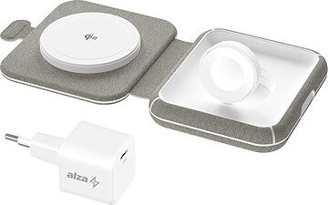 AlzaPower WQT510 Wireless Qi2 Compatible with MagSafe Travel Charger 2in1 15 W sivá