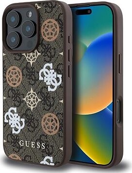 Guess PU 4G Peony MagSafe Zadný Kryt pre iPhone 16 Pro Max Brown