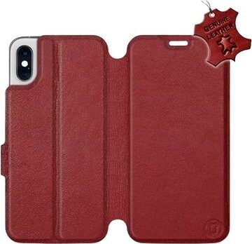 Flip puzdro na mobil Apple iPhone XS – Tmavo červené – kožené – Dark Red Leather