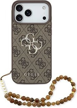 Guess PU 4G Metal Logo Strap Zadný Kryt pre iPhone 17 Pro Max Brown