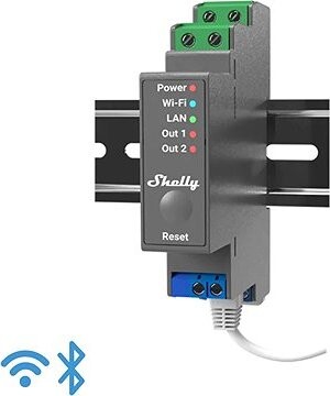 Shelly Pro 2, spínací modul 2× 16 A na DIN lištu, WiFi, LAN