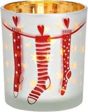 TEXTILOMANIE Sklenený svietnik Christmas Stocking 10 cm biely