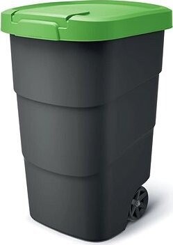 Prosperplast Smetná nádoba s odolnými kolieskami Wheeler, antracit so zeleným vekom 95 l
