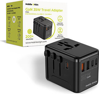 Mobile Origin GaN 35 W Travel Adapter PW4 EU/UK/US/AUS 3× USB-C + 2× USB-A