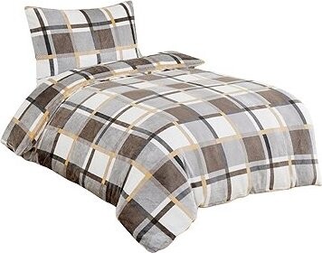 Jahu Obliečky mikroflanel Karo sivo-bielo-žlté 140 × 200, 70 × 90 cm