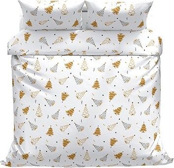 Kaptan Vánoční bavlněné povlečení Stromky zlaté 140 × 200, 70 × 90 cm