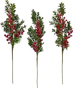 DOMMIO Větev zdobená borůvčím a bezinkami 70 cm, set 3 ks