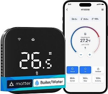 Meross Smart Wii Thermostat for Boiler/Water Heating System, čierny