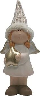 GOBA Vianočná dekorácia – keramický anjel, zlatý s hviezdou 31 cm