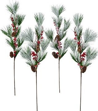 DOMMIO Větev borovice s jinovatkou 70 cm, set 4 ks