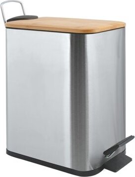 Spirella pedálový odpadkový kôš Erik, brúsená nehrdzavejúca oceľ, bambusové veko 5 l