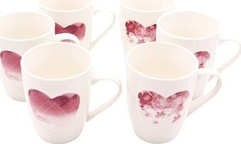HOME ELEMENTS Sada hrnčekov 340 ml s vytlačeným srdcom (mix 2 dizajnov), sada 6 ks