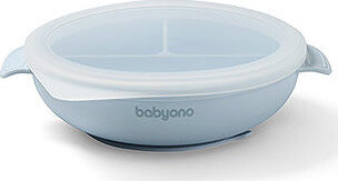 BabyOno silikónový tanier s prísavkou a viečkom modrý