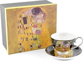 Home Elements Porcelánová šálka 250 ml, s podšálkou, Klimt, Bozk tmavý