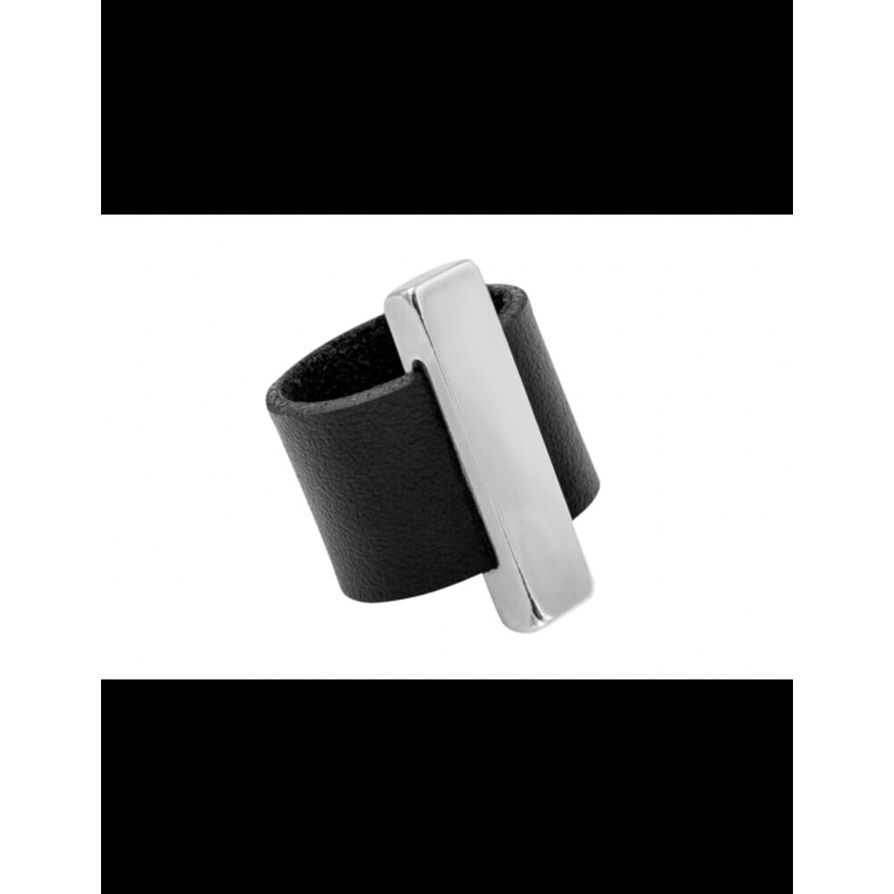 Široký prsteň z kože a chirurgickej ocele 18565