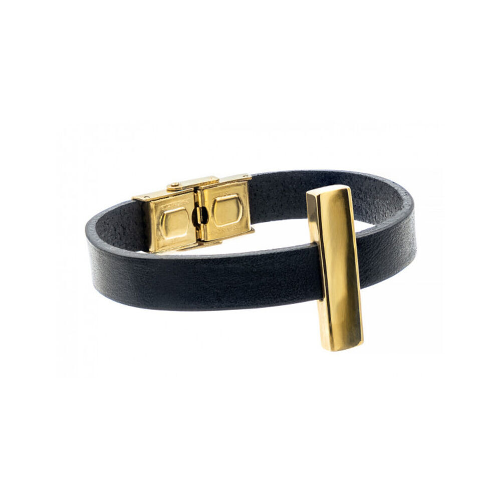 Kožený náramok s lesklým pozláteným obdĺžnikom 18628