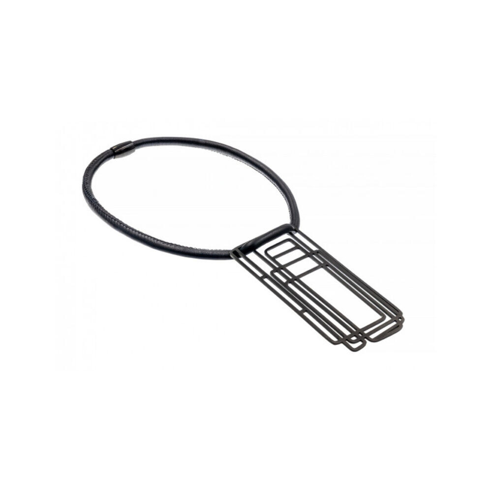 Kožený náhrdelník dámsky s čiernym obdĺžnikovým príveskom 18681