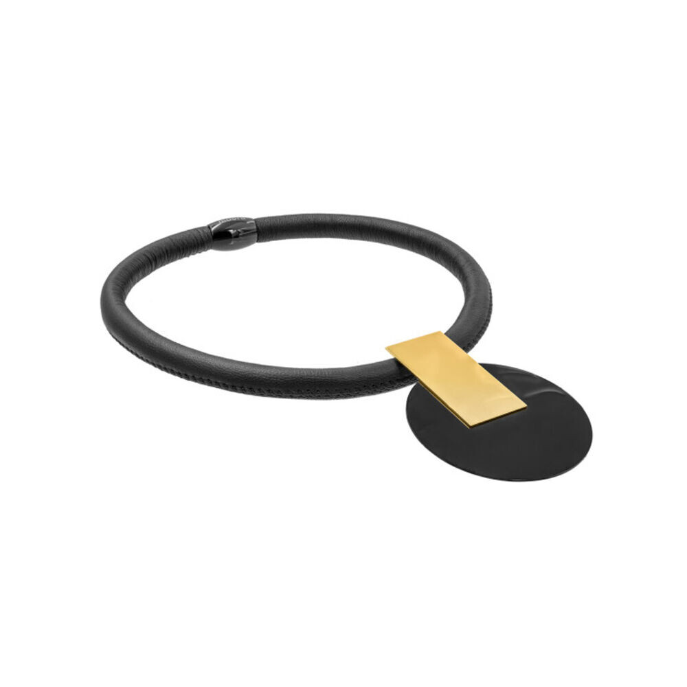Choker náhrdelník s veľkým príveskom - čierno-zlatým kruhom 18865