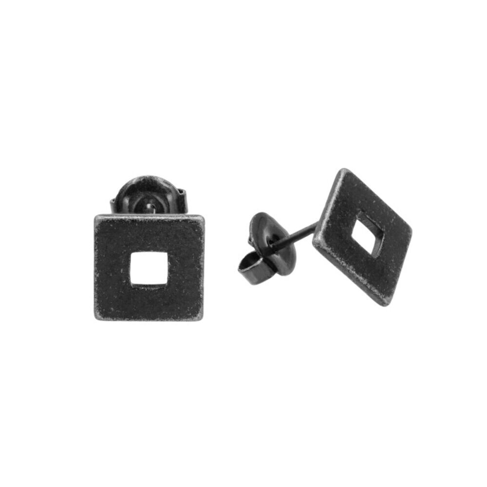 Čtvercové náušnice pecky čierne z chirurgické oceli 18948