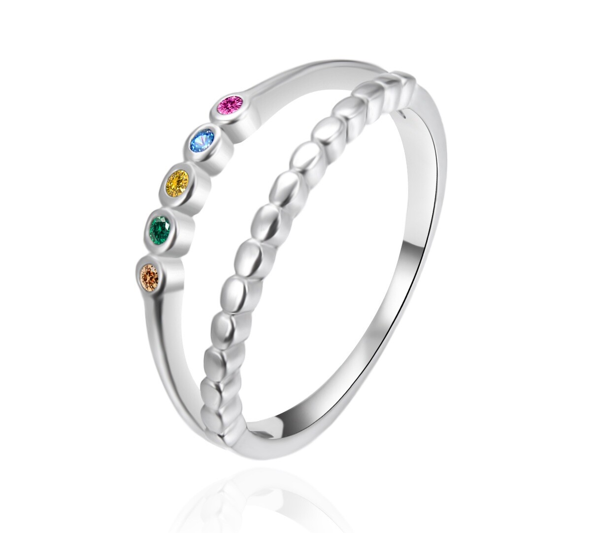 Agato Dvojitý strieborný prsteň s farebnými zirkónmi AGT-R48C 58 mm