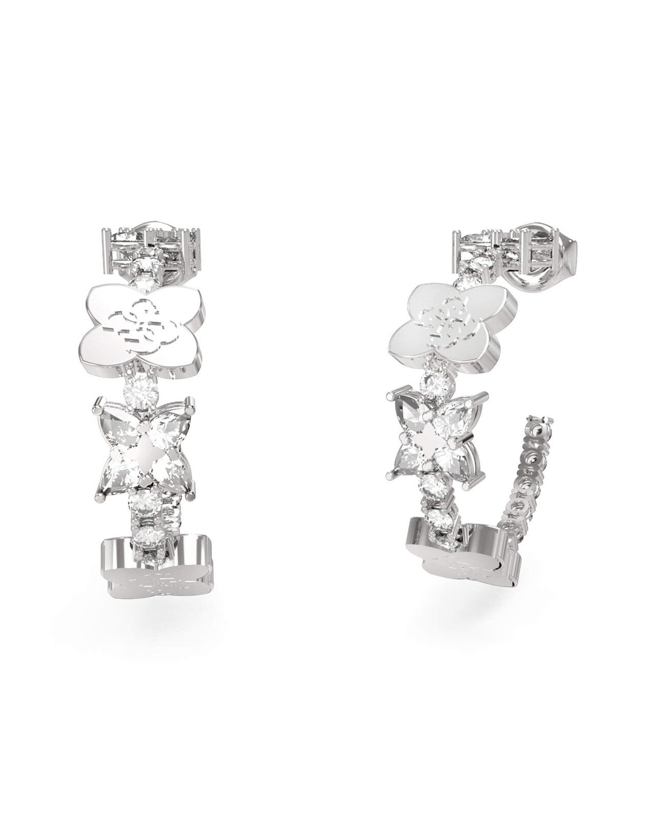 Guess Oceľové kruhové náušnice so štvorlístkami Wild Flower JUBE05505JWRHT/U