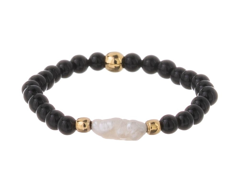 Alisia Pozlátený korálkový prsteň s pravou perlou a achátom AL5258.01.000.D 57 mm