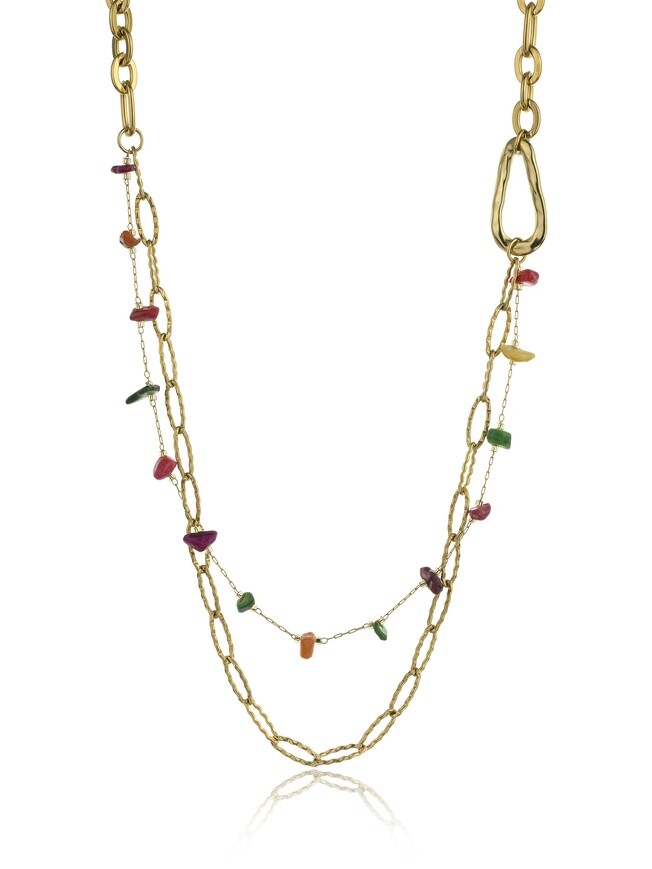 Marc Malone Dvojitý pozlátený náhrdelník s farebnými kamienkami Kennedy MCN23007G