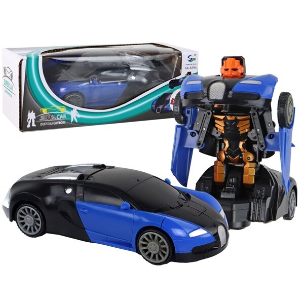 Modré robotické auto Bugatti 2 v 1 so svetelnými efektmi