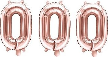 PARTYDECO Balón fóliový – číslica 0 (nemožno plniť héliom), ružovo-zlatá/rose gold 35 cm, 3 ks