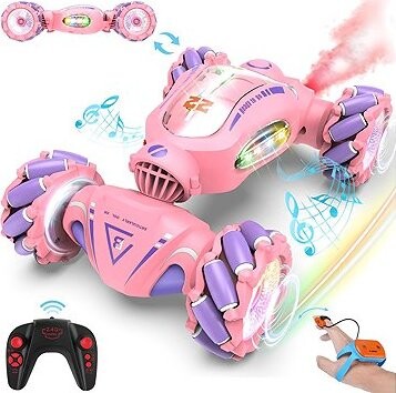 Fosgoit RC stunt auto 1 : 18 s LED dymovým efektom a ručným ovládaním, ružové