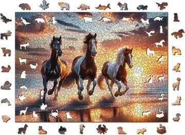 WOODEN CITY drevené puzzle - Divoké kone na pláži 4000 dielikov
