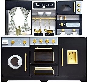 Derrson Drevená kuchynka XXL interaktívna s oknom a tečúcou vodou, black pearl