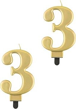 Godan Narodeninová sviečka na tortu – 3 – metalická zlatá – 8 cm – 2 ks