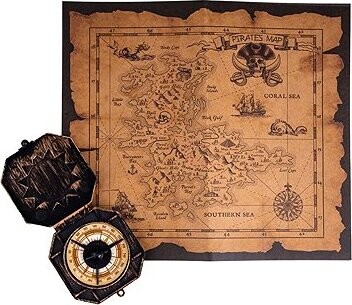 FUNNYFASHION Pirátská mapa s kompasem, pirát, 2 ks