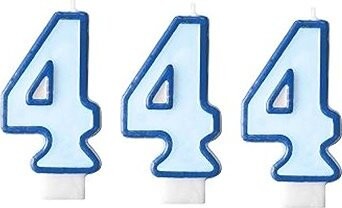 PARTYDECO Narodeninová sviečka 4, modrá, 7 cm, 3 ks