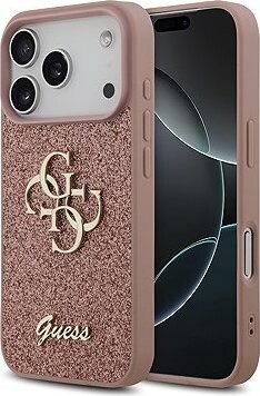 Guess PU Fixed Glitter 4G Metal Logo Zadný Kryt pre iPhone 17 Pro Pink