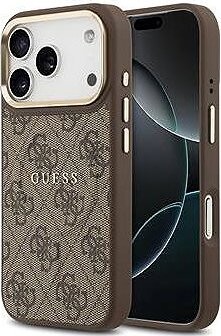 Guess PU Leather 4G Gold Frame MagSafe Zadný Kryt pre iPhone 17 Pro Brown