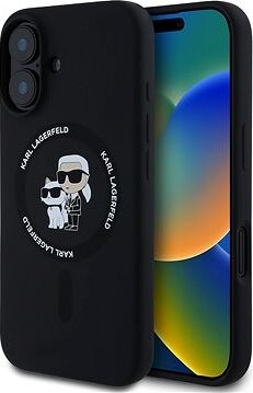 Karl Lagerfeld Liquid Silicone Karl and Choupette MagSafe Zadný Kryt na iPhone 16 Plus Black