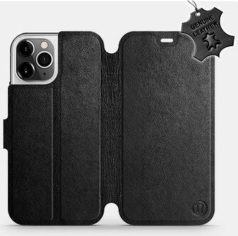 Flipové puzdro na mobil Apple iPhone 12 Pro – Čierne – kožené – Black Leather