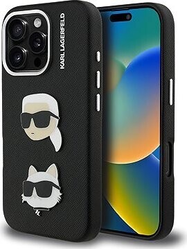 Karl Lagerfeld Grained PU K&CH Heads Zadný Kryt pre iPhone 16 Pro Black