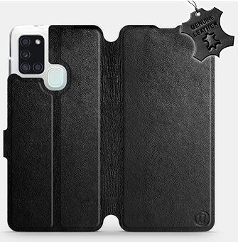 Flip puzdro na mobil Samsung Galaxy A21S – Čierne – kožené – Black Leather