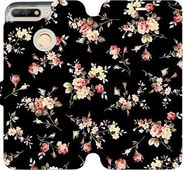 Flipové puzdro na mobil Huawei Y6 Prime 2018 – VD02S Kvety na čiernom