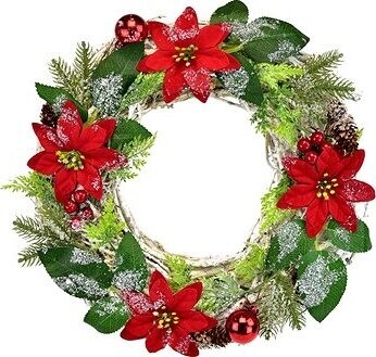 DOMMIO Vianočný veniec – prútený s červenou poinsettiou, 30 cm