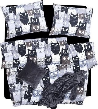 SCANquilt obliečky KLASIK DESIGN multi cats sivočierna 140 × 200/70 × 90 cm